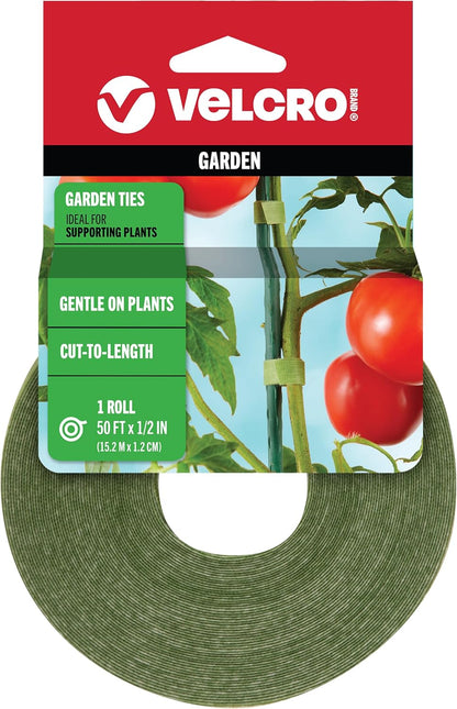 VELCRO Brand Garden Ties - Reusable & Adjustable Plant Supports | 50 ft x 1/2 in, Green Recycled Plastic