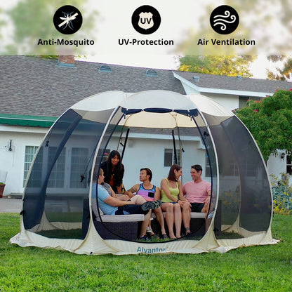 Alvantor® Screen House Room Camping Tent Outdoor Canopy Pop Up Sun Shade Hexagon Shelter Mesh Walls Not Waterproof 10'x10' Beige Patent Pending