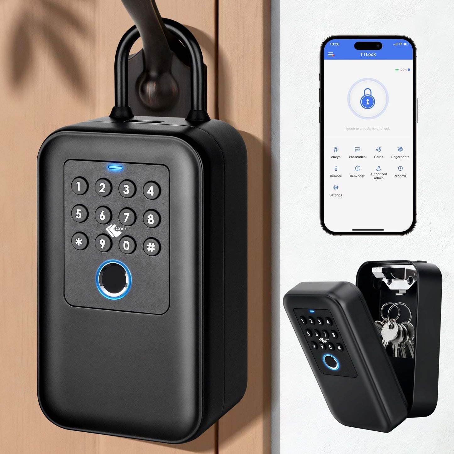 Moquin Smart Bluetooth Key Lock Box Outdoor IP65 Waterproof Fingerprint Lock Box Works with Tuya App, Key Safe with Silicone Keypad, Large Storage for Home, Airbnb & Realtors
