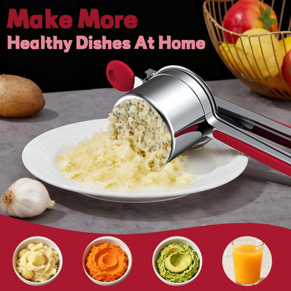 Skiennix 15oz Potato Ricer - Heavy Duty 18/8 Stainless Steel Masher for Smooth Mashed Potatoes & Baby Food | Red