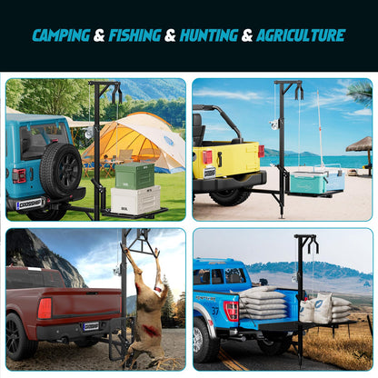CROSSHIP Truck Hitch Game Hunting Hoist with Lifting System - for 2'' Receiver, 360° Swivel Hitch Crane & Lift - Truck Bed Kit with Winch/Gambrel - 400lbc Hoist & 250lbc Lift