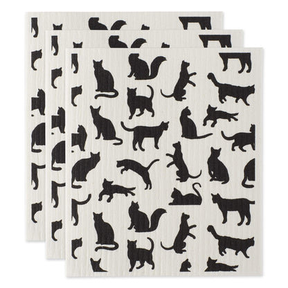 DII Swedish Dishcloths for Kitchen & Cleaning, Reusable, Machine Washable & Dishwasher Safe, Biodegradable, 7.75 x 6.75, Cats, 3 Piece
