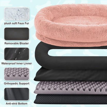 YAEM Pink Human Dog Bed, 71"x45"x12" Beds for Humans Size Fits You and Pets, Washable Faux Fur Bed People Doze Off, Napping Orthopedic Present Plump Pillow, Blanket