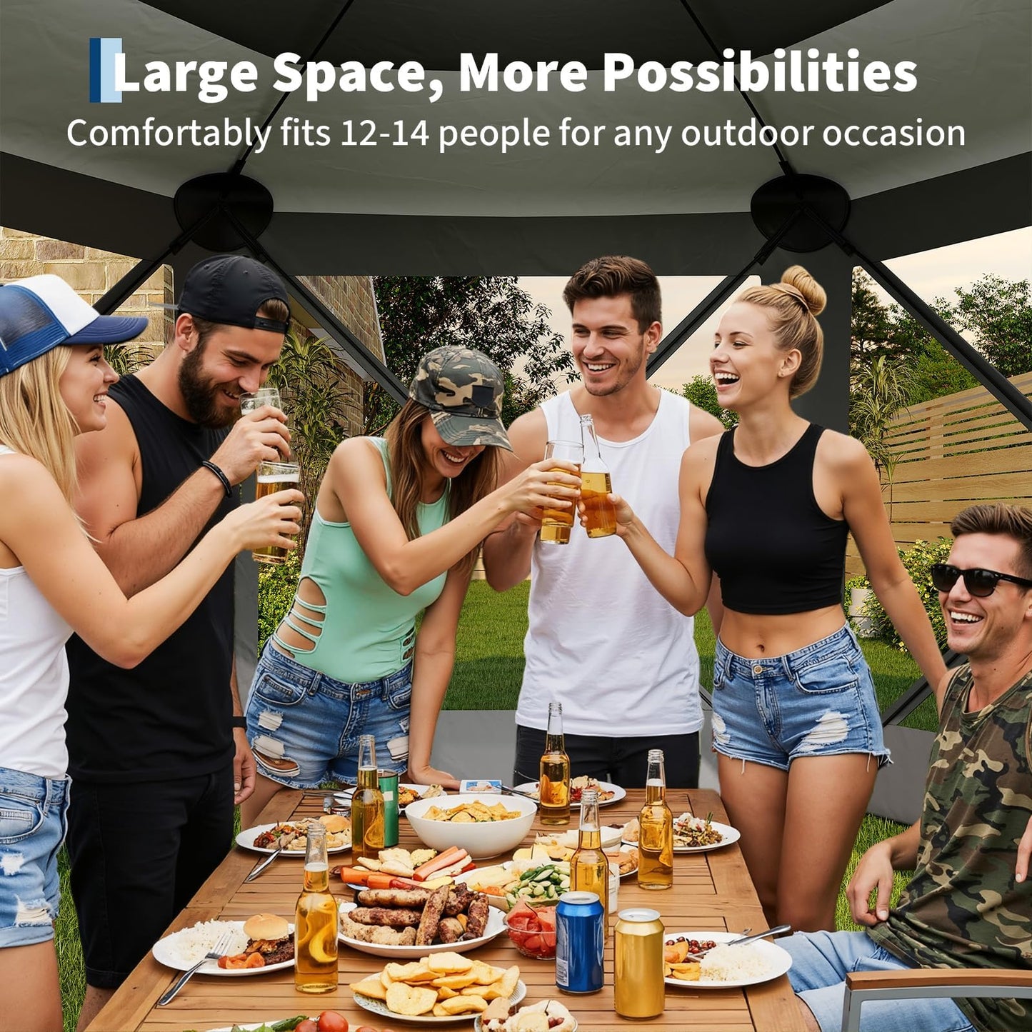 13x13FT 6-Sided Gazebo Tent, One-Push Setup Canopy with Mesh Panels & Removable Wind Cloths, Outdoor Shelter for Backyard Parties Camping Events, Grey