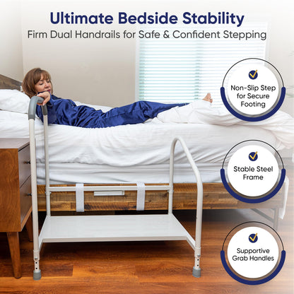 step2bed Bed Step Stool for Adults – Adjustable Bedside Platform with Safety Handle, Motion Sensor Light & Wide Base, Bedside Steps for Beds and Seniors
