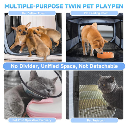 2-in-1 Dog Playpen, 73''Pop Up Cat Puppy Pet Playpen Indoor/Outdoor Cats Enclosed, Cat Dog Tent Crate Cage Kennel, Portable Playpen for Kitten, Small Animals Play Pen(No Divider, Unified Space)