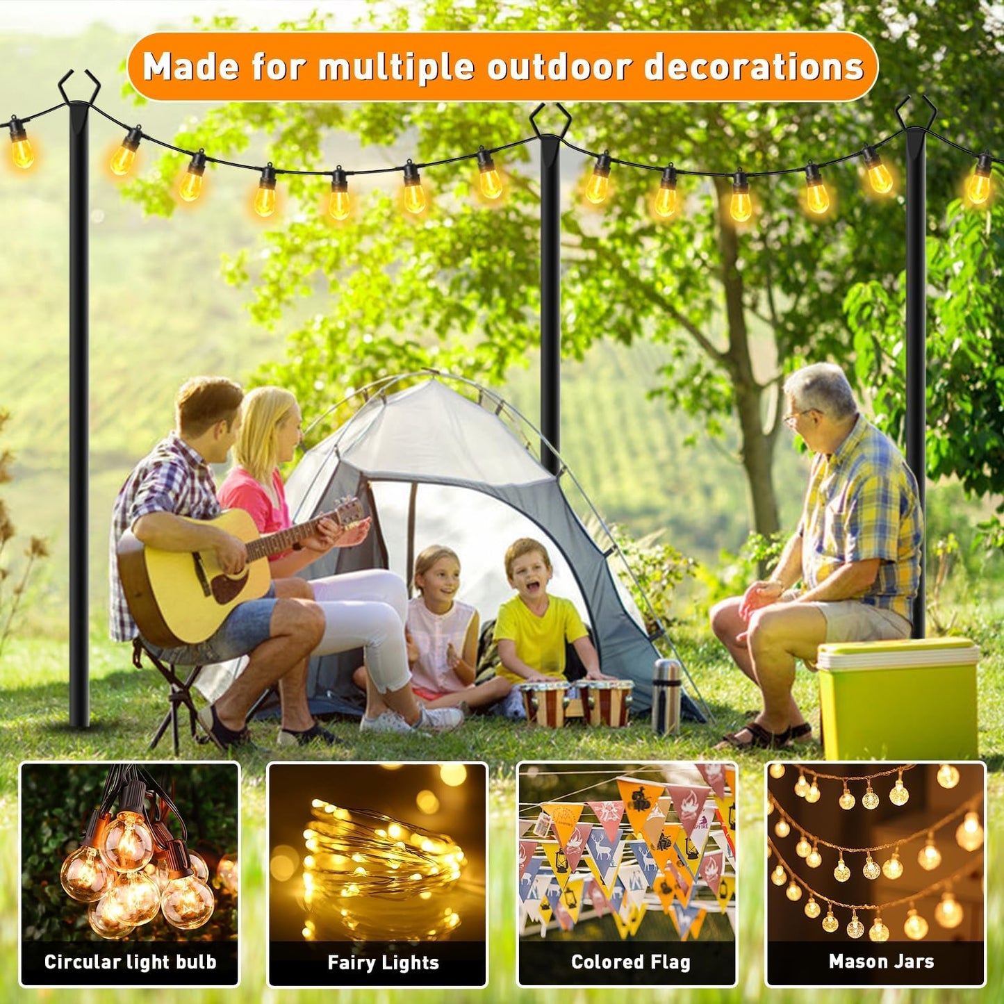 TQQVXX 10 Pack 10 FT String Light Poles,Metal with Fork Lights Poles for Outdoor String Light, Rustproof Heavy Duty for Outside Garden,Patio,Wedding,Backyard,Deck,Party