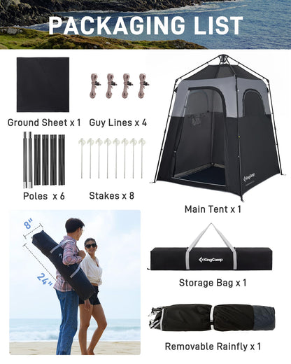 KingCamp Oversize Space Privacy Tent, Portable, Waterproof, Tall, 1 Room Black Camping Toilet Tent