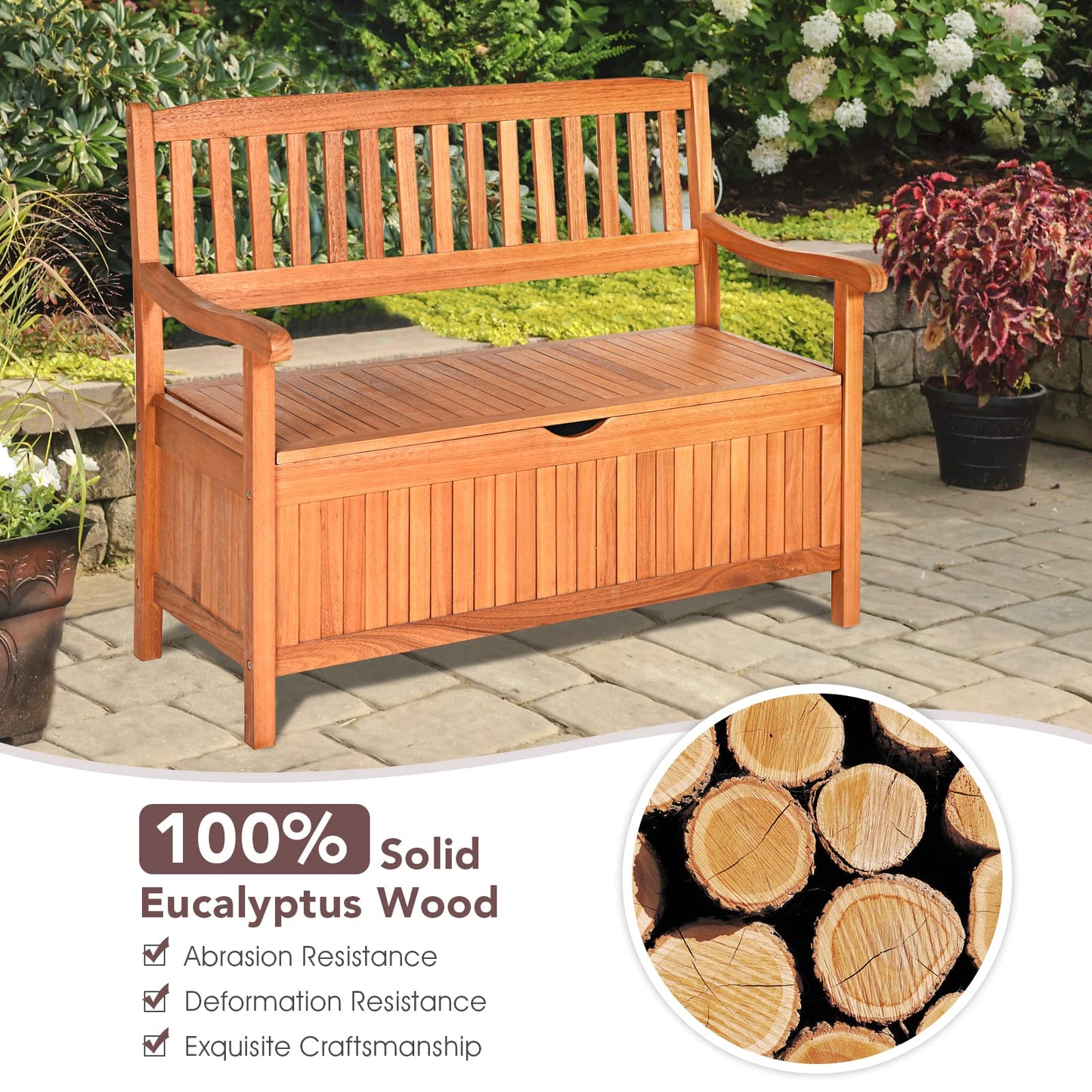 DORTALA 42'' Wooden Outdoor Storage Bench Large Deck Box, Entryway Storage Bench w/Inner Removable Dustproof Lining and Portable Handles for Patio Garden Balcony Yard Living Room