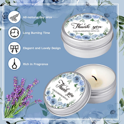 MTLEE 50 Pcs Wedding Candles Gift Favors for Guests 1 Oz Lavender Scented Soy Wax Aromatherapy Candle Favors for Bridal Shower Rustic Wedding Party Guests(Blue Flowers)