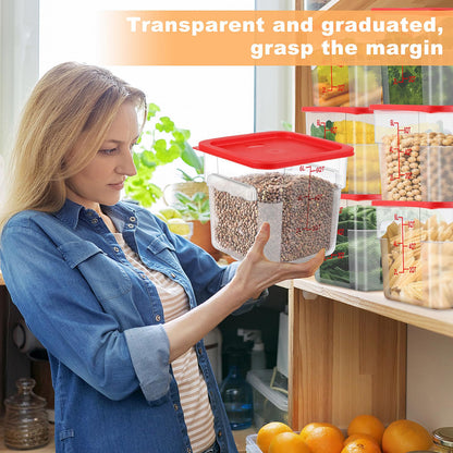 Ziliny 15 Sets 6 Qt Square Food Storage Containers with Lids Commercial Polycarbonate Containers Dough Proofing with Scale Clear Airtight Cereal for Pantry Home Restaurant
