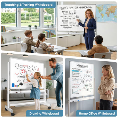 MaxGear Rolling Whiteboard, 48x32 Mobile White Board on Wheels, Double-Sided Magnetic Dry Erase Board with Stand, Adjustable Height Large Whiteboard for Home, School & Office, White
