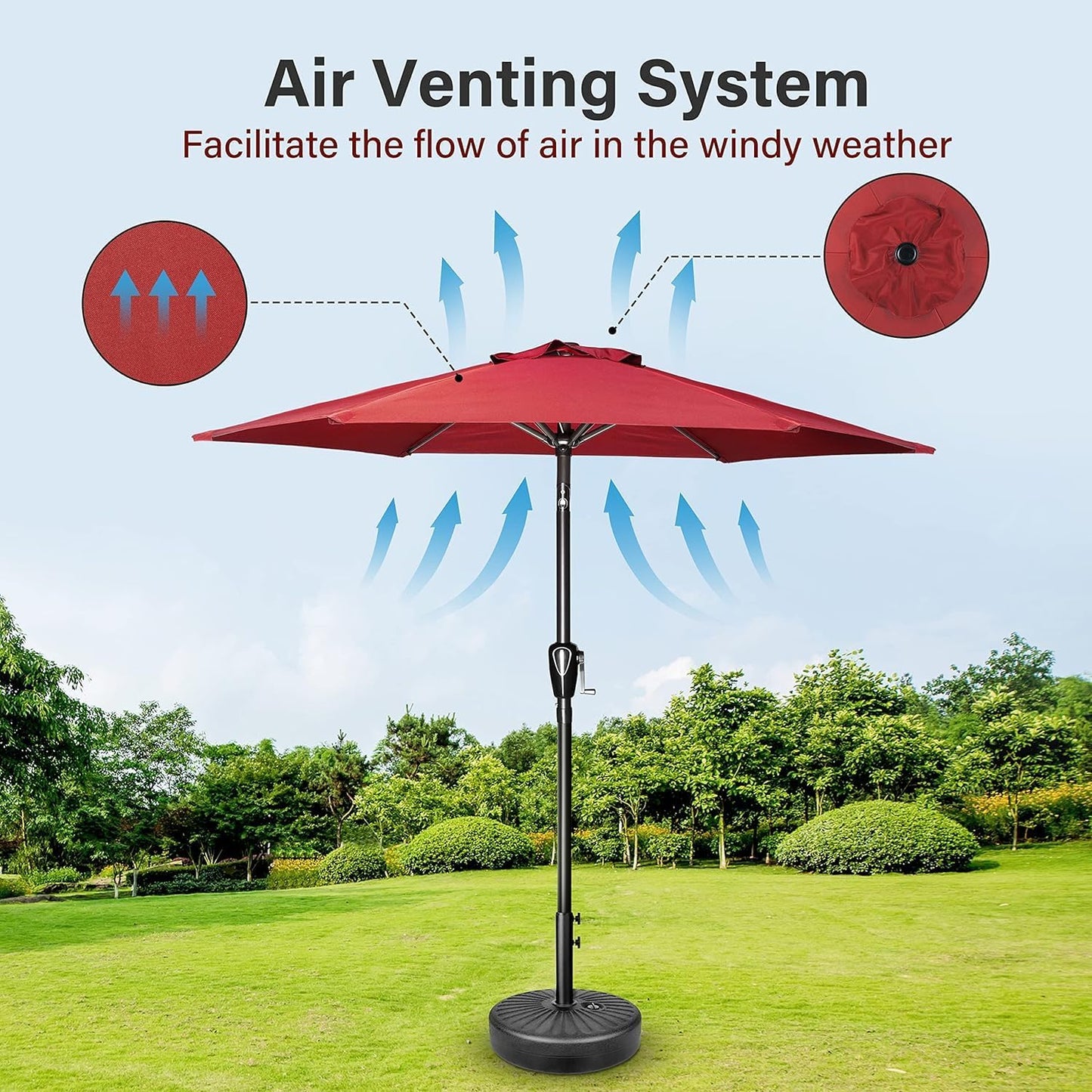 Simple Deluxe 9' Patio Umbrella - Outdoor Market Umbrella with Push Button Tilt & Crank Mechanism
