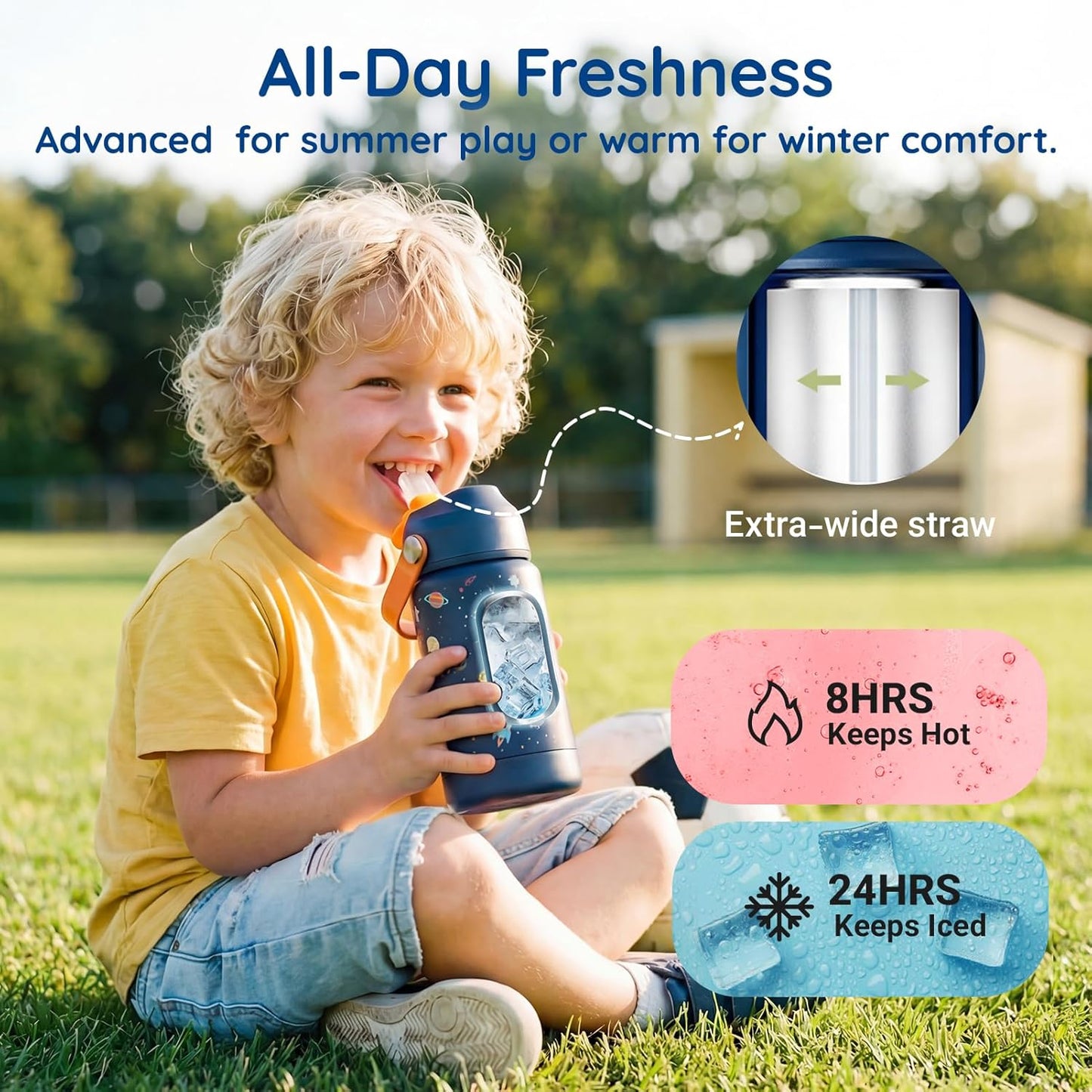 Mommore Kids Water Bottle - 12 oz Insulated Stainless Steel, Leakproof & BPA-Free, Green