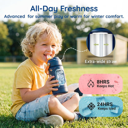 Mommore Kids Water Bottle - 12 oz Insulated Stainless Steel, Leakproof & BPA-Free, Green