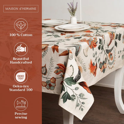 Maison d' Hermine Table Cloth Rectangle Table 100% Cotton 70 x 140 Inches Fall Tablecloth Reusable Everyday Use for Thanksgiving Christmas Decorations Dining Farmhouse Party (Dalida)
