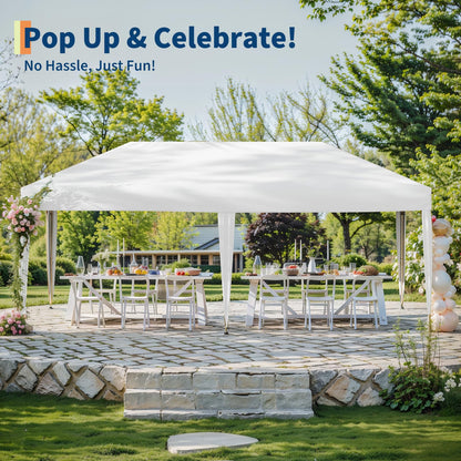 GarveeLife 10x20 Pop Up Canopy with 6 Sidewalls - Heavy Duty Outdoor Canopy Tent with Portable Roller Bag - 3 Adjustable Height, 4 Weight Bags, 8 Stakes & 6 Guy Ropes Included, Blue