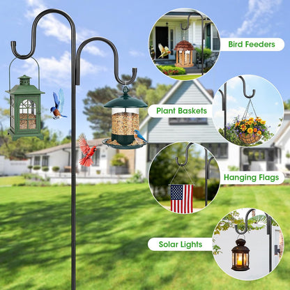 Skiennix 79-Inch Double Shepherds Hooks - Heavy Duty Bird Feeder Pole with 5-Prong Base for Outdoor Use