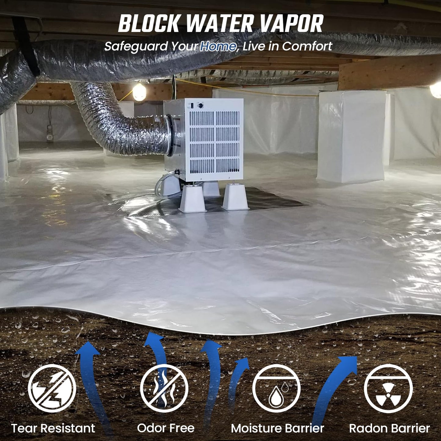 Crawl Space Vapor Barrier, 10 Mil Vapor Barrier, 12' x 100', Drop Cloth Moisture Barrier Covering for Crawlspace Encapsulation, Thick Plastic Sheeting, Polyethylene Film, Black and White Panda Film