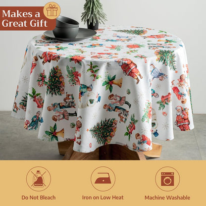 Maison d' Hermine Table Cloth Round Table 100% Cotton 63 Inches Fall Tablecloth Reusable Everyday Use for Thanksgiving Christmas Decorations Dining Farmhouse Party (Chromo)