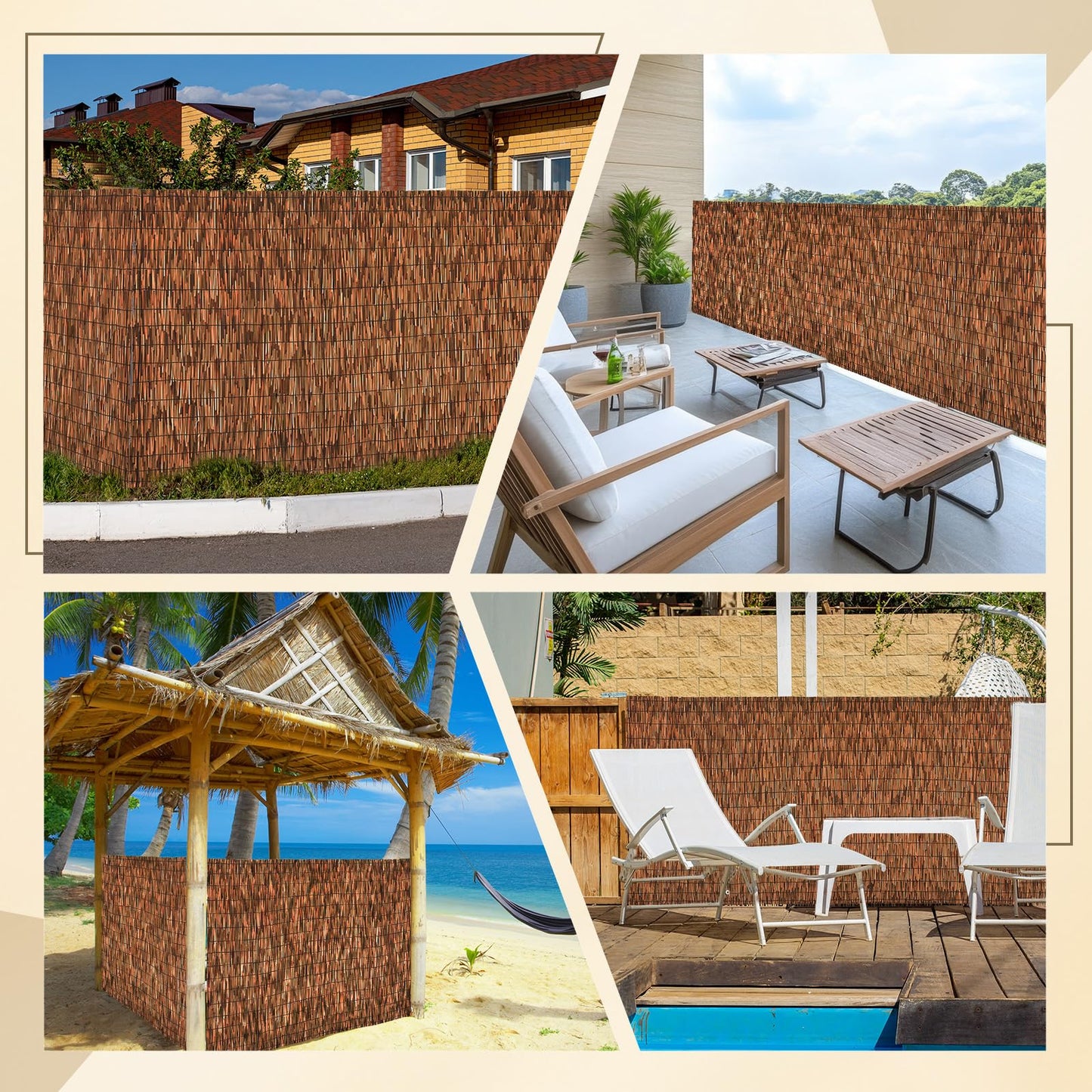 SHYDZYYC Brown 2 Pack 4FT X 16.4FT Reed Fencing Roll, Balcony Privacy Shade Reed Bamboo Fencing Garden Fence Border, Wind Block Sunshade Fence Screen for Outdoor Yard Patio Flower Bed Edge