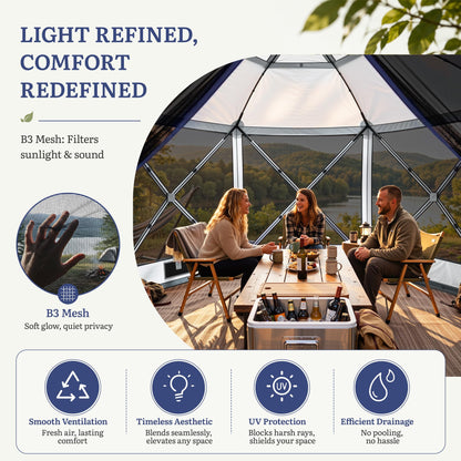 YITAHOME 12x12ft Camping Gazebo, Portable Pop Up Canopy Outdoor Screen Tent 6 Sided with Mesh Windows and Carry Bag for Camping, Picnic, Backyard Party Outside Activities, Gray