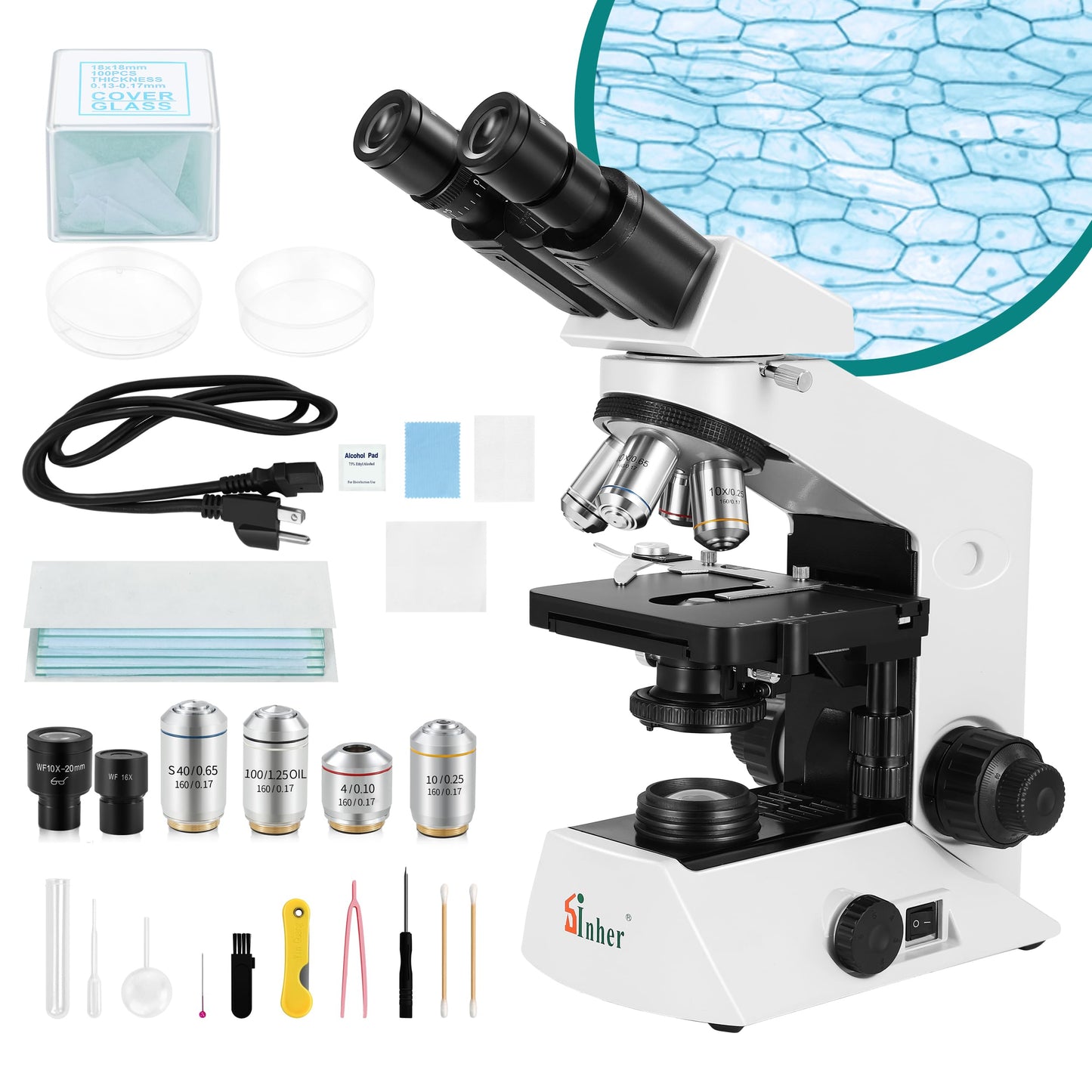 Sinher XSZ-2108A Professional lab Compound Binocular microscopes 40X-2000X Magnification for Kids Students Adults School Lab Home Education with Microscope Slides Set.