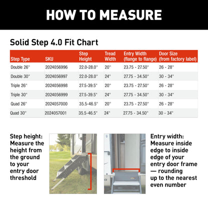 Lippert Solid Step 4.0 Premium Double RV Camper Entry Steps with 26" Step Width, XL Top Tread, 8" Rise, 500-lb. Weight Capacity, Adjustable Legs, Recessed Feet, Foldable Design - 2024056996
