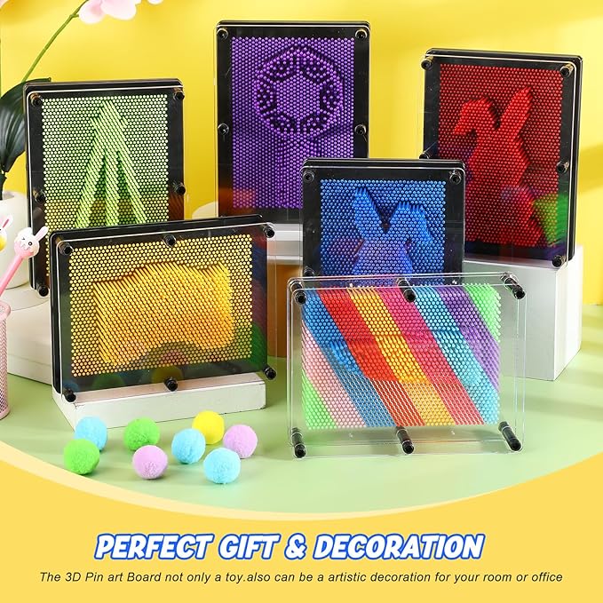 Jenaai 8 Pack 3D Pin Art Toy Colourful Plastic Board Large Size 6 x 8 Inches Pin Impression Sculpture Needle Toys Sculpture for Kids Adults Hand Mold Board Gifts Home Office Decoration