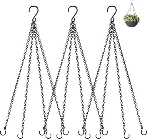Garini 23-Inch Hanging Basket Chains - Durable Plant Hangers with Hooks for Planters & Bird Feeders | Black 3-Pack