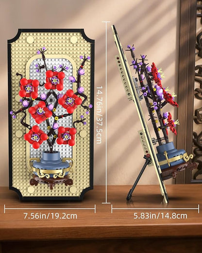 Plum Blossom Building Set for Adults 3D Wall Art Frame Decor Botanical Flower Blocks Kit Home Office Wall Decor Birthday for Women &amp Plant Lovers (529 PCS)