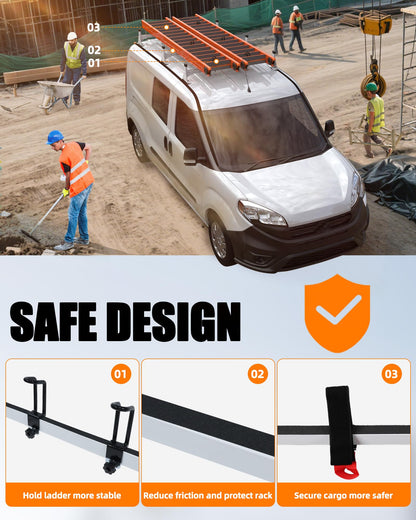 MELIPRON Cargo Van Roof Ladder Rack Fit for 2015-2024 RAM ProMaster City, Heavy‑Duty 800  lbs Capacity Steel Ladder Rack for Van, No‑Drill Rack with White Powder Coat