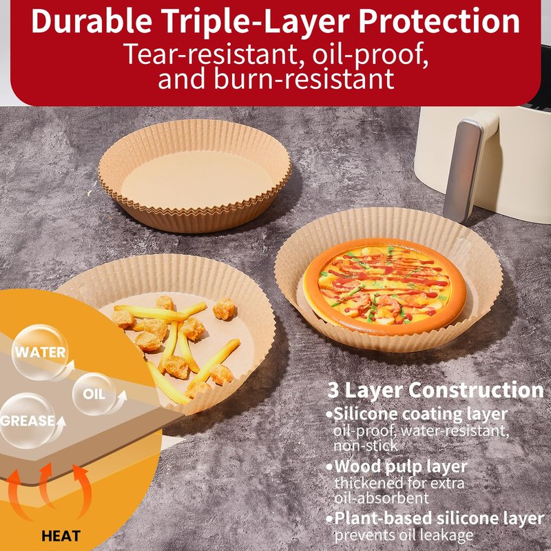 40GSM Air Fryer Paper Liners, 125Pcs 8 inch Disposable Parchment Paper for 5-8 qt Basket Air Fryer, Non-Stick Oil-Proof Heat Resistant Food Grade for Cooking, Roasting & Frying, Round 8"