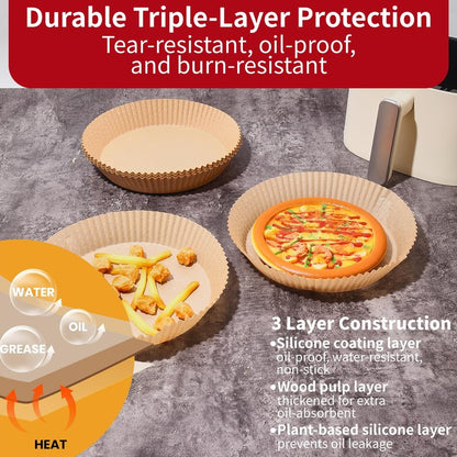 40GSM Air Fryer Paper Liners, 125Pcs 8 inch Disposable Parchment Paper for 5-8 qt Basket Air Fryer, Non-Stick Oil-Proof Heat Resistant Food Grade for Cooking, Roasting & Frying, Round 8"
