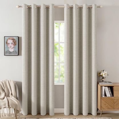 MIULEE 100% Blackout Linen Curtains - Thermal Insulated Cobblestone Grommet Drapes | 52 x 84 Inch (2 Panels)