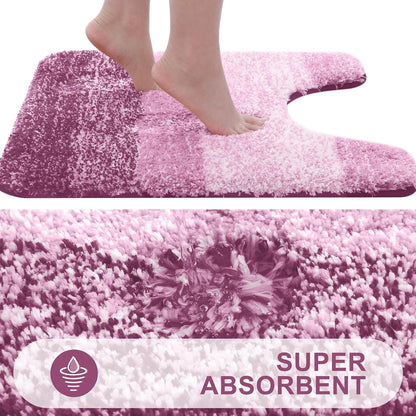 OLANLY Luxury U-Shaped Toilet Rugs - Extra Soft, Absorbent Microfiber Bath Mat | 24x24, Pinkish-Purple