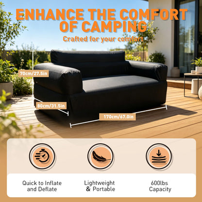 Vusananc Inflatable Couch for Camping, Inflatable Sofa with Built-in Pump, Inflatable Outdoor Camping Couch, Great for Glamping Backyard Beach RV Travel and Music Festival (Double Sofa)