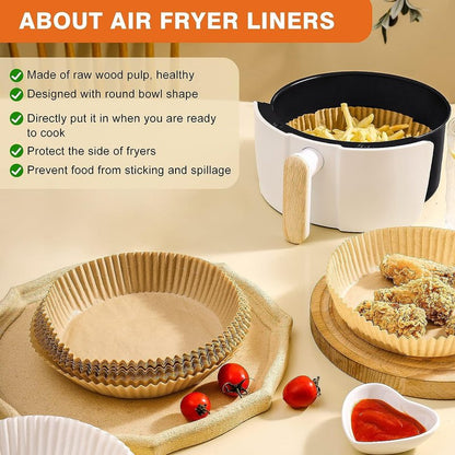 Vailnd 9inch Round Air Fryer Liners Disposable, 125PCS Non-Stick Parchment Paper Liners, Oil Resistant, Waterproof, Food Grade Baking Paper for 5-10 QT Air Fryer Microwave
