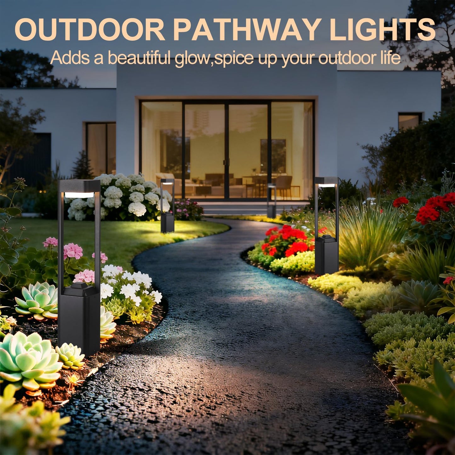 Outdoor Path Lighting Fixture 23.62In Outdoor Landscape Pathway Light Black Aluminum Modern Lawn Floor Light With 3000K LED Bollard Lighting Outside Housing Waterproof Post Lantern For Patio Entrance