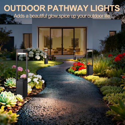 Outdoor Path Lighting Fixture 23.62In Outdoor Landscape Pathway Light Black Aluminum Modern Lawn Floor Light With 3000K LED Bollard Lighting Outside Housing Waterproof Post Lantern For Patio Entrance