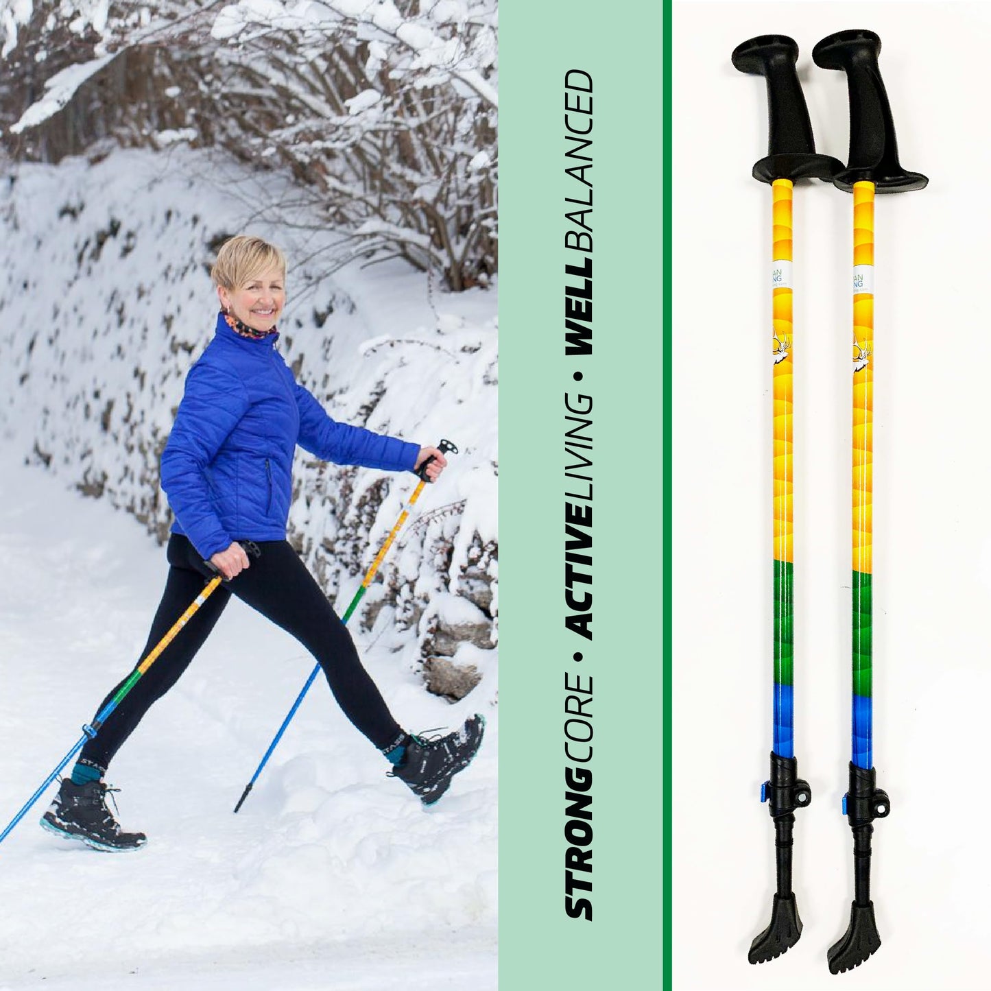 Urban Poling Spirit Nordic Walking Poles Adjustable Walking Poles with Snow Baskets, Ergonomic CoreGrip, Lightweight Collapsible Walking Sticks for Outdoor Walking and Fitness