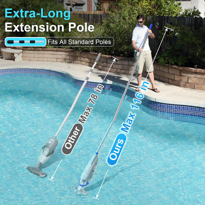 Sharkswell Upgraded Cordless Pool Vacuum with Telescopic Pole, 60 Min Powerful Suction & Transparent Head, Rechargeable Handheld Cleaner for Above Ground Pools, Inground Pools, Hot Tubs and Spa