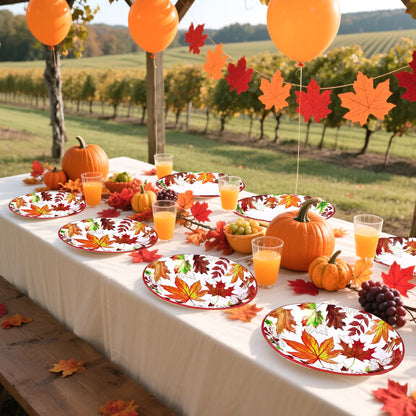 Grencian 50Pcs Fall Pumpkins Oval Paper Plates 10" x 12" Large Disposable Heavy Duty Thanksgiving Watercolor Blue and White Pumpkin Paper Plates for Fall Harvest Thanksgiving Party Supplies