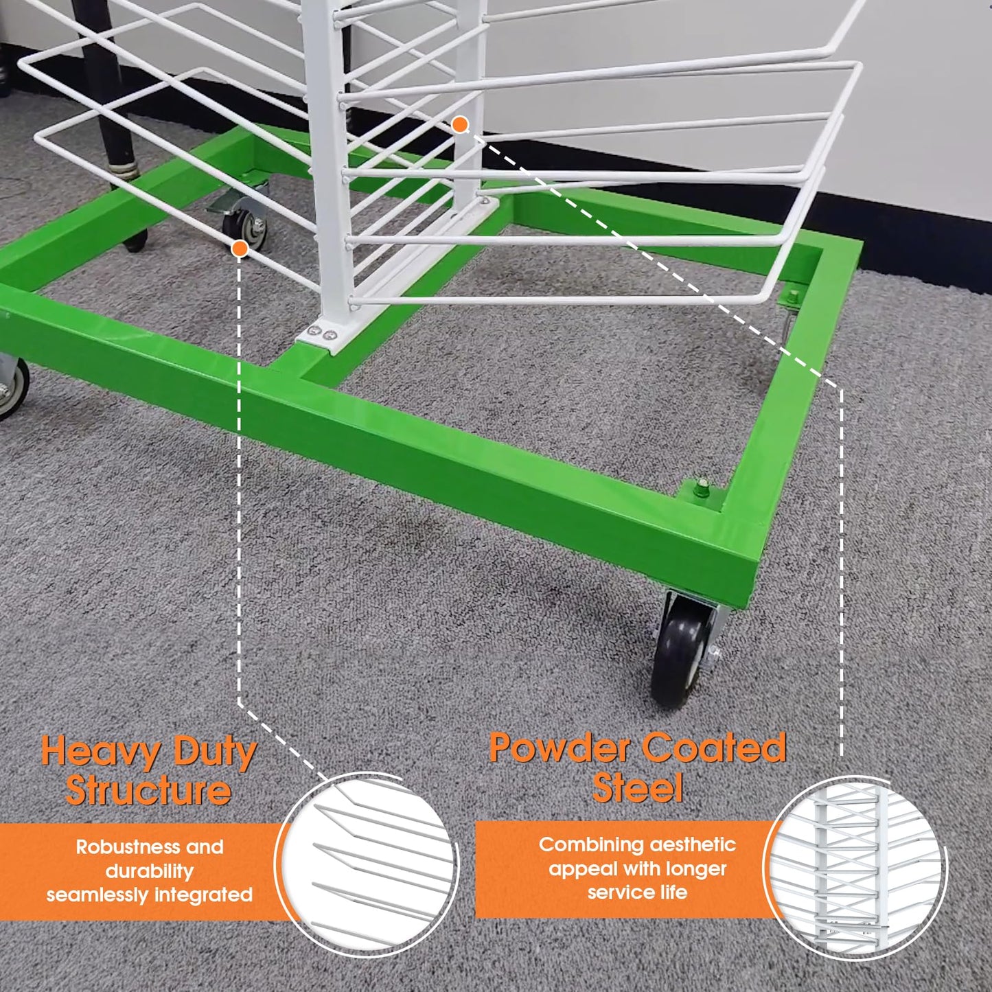 Mouuy 50-Shelf Paint Drying Rack for Cabinets & Doors, Heavy-Duty Cabinet Door Drying Rack, 25lbs/Shelf, Space-Saving Vertical Stand for Paint Studios and Classrooms with 4 Locking Casters