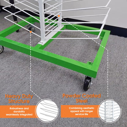 Mouuy 50-Shelf Paint Drying Rack for Cabinets & Doors, Heavy-Duty Cabinet Door Drying Rack, 25lbs/Shelf, Space-Saving Vertical Stand for Paint Studios and Classrooms with 4 Locking Casters