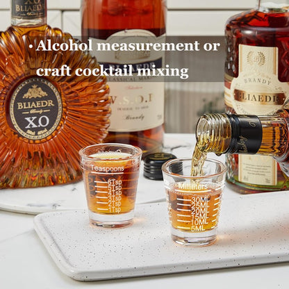 Ackers Shot Glasses Etching Scale Measuring Cup 2PACK Espresso Shot Glasses Liquid Heavy Glass 26-Incremental Measurement 1 OZ, 2 TBS, 6 TSP, 30 ML Kitchen Tools