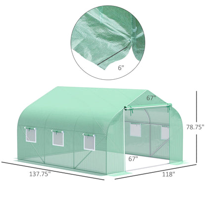 Outsunny 11.5' x 10' x 6.5' Outdoor Walk-in Greenhouse, Tunnel Green House with Roll-up Windows, Zippered Door, PE Cover, Heavy Duty Steel Frame, Green