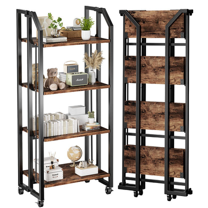 VYRIVA No Assembly Double-Sided Folding Bookshelf for Living Room, 4 Tier Collapsible Book Shelf for Home Office, Portable Bookcase Storage Organizer