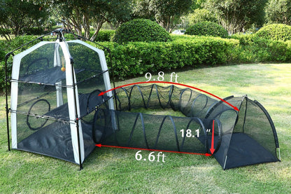 CypherX Extra Large Catio Outdoor Cat Enclosure, 3-Tier Cat Tents with Tunnels for Indoor Cats/Pop Up Cube, Cat Tower Playpen with 2 Tunnels and Tents, Portable Pet Playhouse for Outside, Patio(Grey)