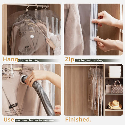 TAILI Vacuum Storage Bags - Space Saver for Clothing, Suits & Jackets | 3 Long & 3 Short Clear Bags